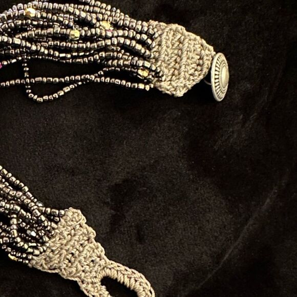 Bohemian Handmade Marcasite Silver Grey Beaded Bracelet with crocheted Closure - Picture 6 of 6